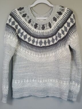 Women's Lucky Brand Gray & White Nordic Pattern Sweater. Medium
